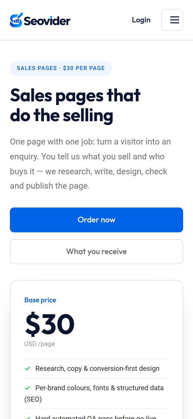 The same page on a phone
